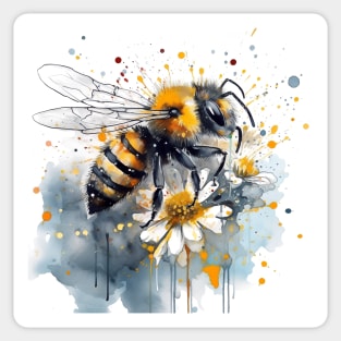 A bee collects honey on a flower. Sticker